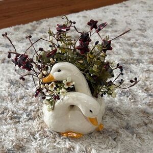 Ceramic Swan Planter with Faux Floral Arrangement